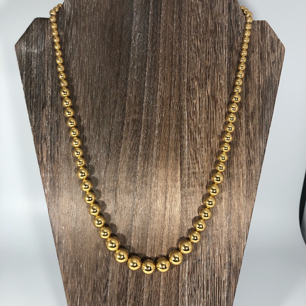 VINTAGE NAPIER GRADUATED SHINY GOLD BALL BEAD NECKLACE